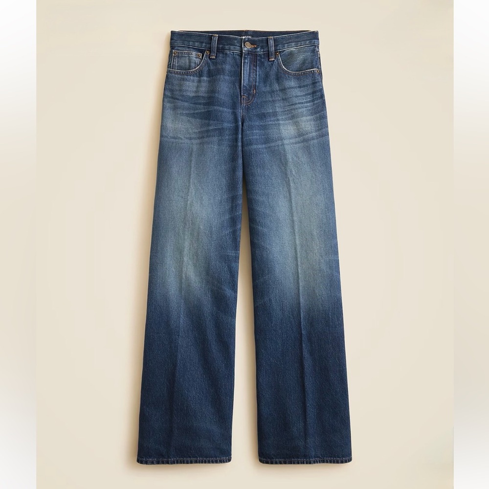 J. Crew Super‎ Wide Leg Mid Rise Jeans Size 30. Medium Dark Blue Greta Rinse